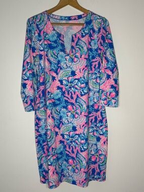 Lilly Pulitzer Nadine UPF50+ Blue, Pink & Light Blue Floral Midi Dress